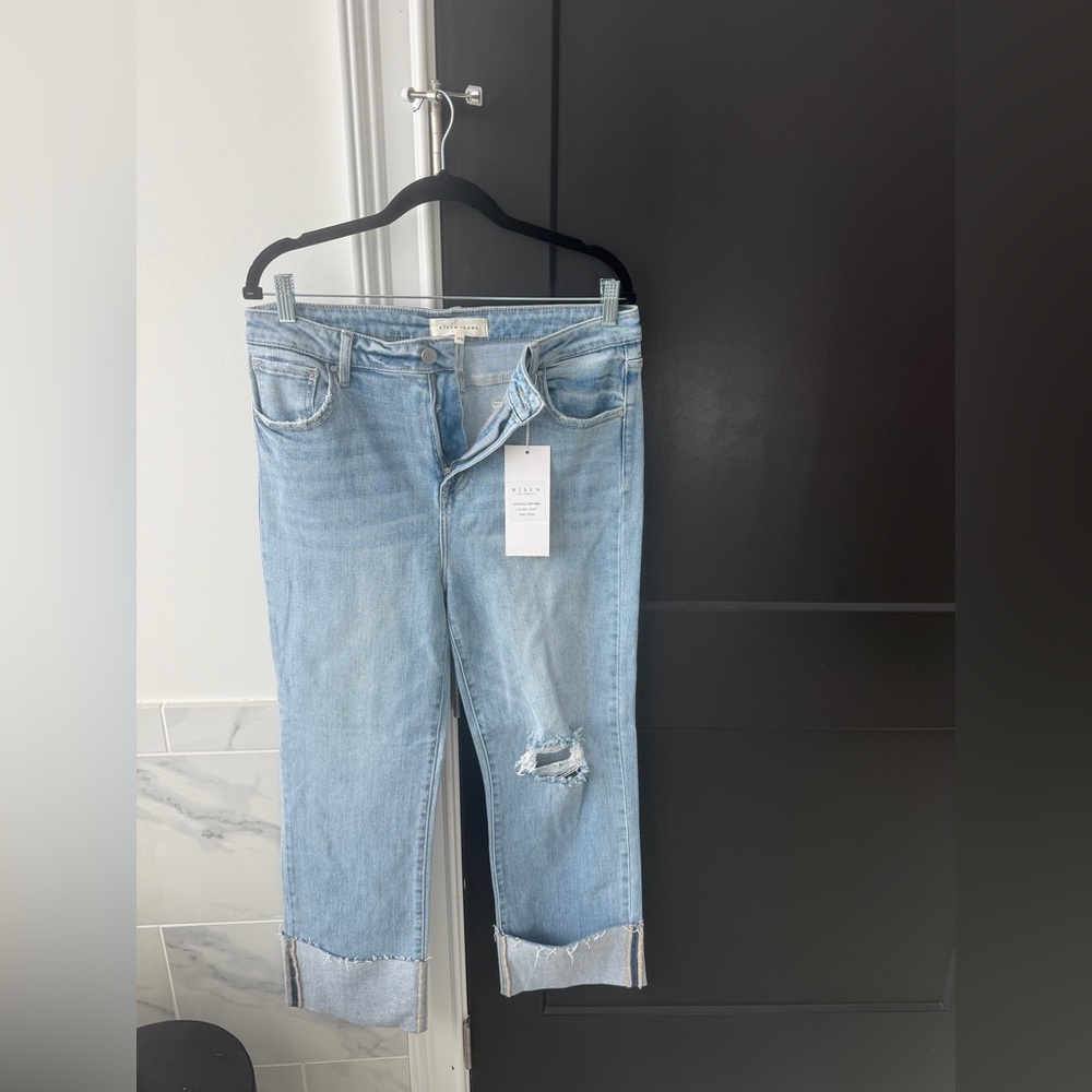 Stylish Light Blue Straight Leg Jeans